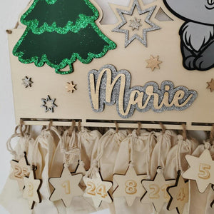 süßer Hasen Adventskalender aus Holz, personalisiert mit Wunschtext und in Wunschfarbe, Geschenkidee, Babys Weihnachten, Advent, Nikolaus
