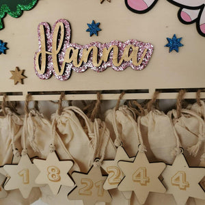 Einhorn Adventskalender aus Holz, personalisiert mit Wunschtext und in Wunschfarbe, Geschenkidee, Babys Weihnachten, Advent, Nikolaus