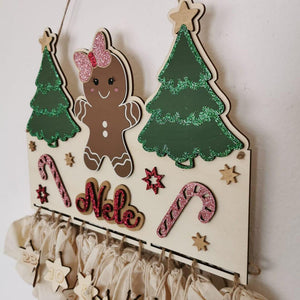 Lebkuchen Adventskalender aus Holz, personalisiert mit Wunschtext und in Wunschfarbe, Geschenkidee, Babys Weihnachten, Advent, Lebkuchenhaus