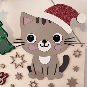 Adventskalender Katze aus Holz, personalisiert mit Wunschtext und in Wunschfarbe, Geschenkidee, Babys Weihnachten, Advent, Haustier, Hund