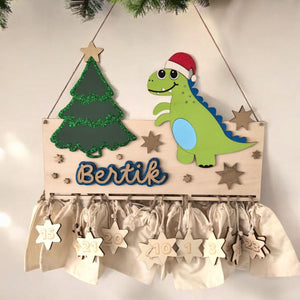 Adventskalender Dino aus Holz, personalisiert mit Wunschtext und in Wunschfarbe, Geschenkidee, Babys Weihnachten, Advent, Trex, Dinosaurier
