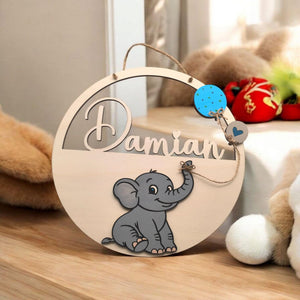 Türschild Elephant personalisiert fürs Kinderzimmer, gefertigt in Wunschfarben, Geschenk Taufe, Geburt Kindergeburtstag Trecker Namensschild