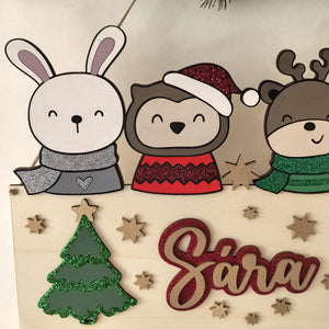 Waldtiere Adventskalender personalisiert mit Wunschtext und in Wunschfarben, Geschenkidee, Babys Weihnachten, Advent, Bär, Eule, Hase, Deer