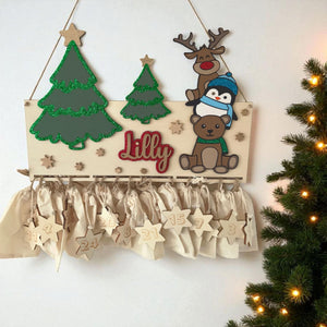 Waldtiere Adventskalender personalisiert mit Wunschtext und in Wunschfarben, Geschenkidee, Babys Weihnachten, Advent, Bär, Eule, Hase, Deer