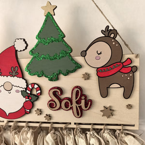 XXL Wichtel Adventskalender personalisiert mit Wunschtext und in Wunschfarben, Geschenkidee, Babys Weihnachten, Advent, Rentier, Santa