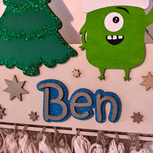 Adventskalender XXL Monster Alien aus Holz, personalisiert mit Wunschtext und in Wunschfarbe Geschenkidee Babys Weihnachten Advent