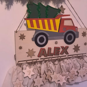 Adventskalender XXL Lastwagen aus Holz, personalisiert mit Wunschtext und Wunschfarbe Geschenkidee Babys Weihnachten Advent Christmas Truck
