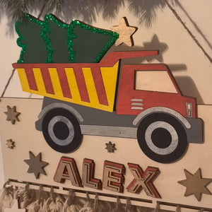 Adventskalender XXL Lastwagen aus Holz, personalisiert mit Wunschtext und Wunschfarbe Geschenkidee Babys Weihnachten Advent Christmas Truck