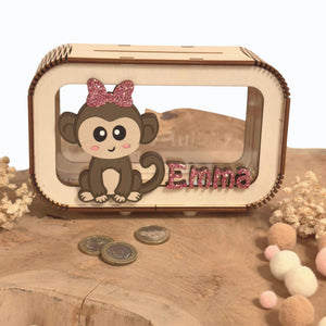 Spardose Affe personalisiert mit Namen in Wunschfarben, Sparbüchse, Sparschwein, Geldgeschenk, Geschenk Geburt, Taufe, Geburtstag, Safari
