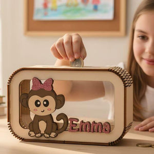 Spardose Affe personalisiert mit Namen in Wunschfarben, Sparbüchse, Sparschwein, Geldgeschenk, Geschenk Geburt, Taufe, Geburtstag, Safari