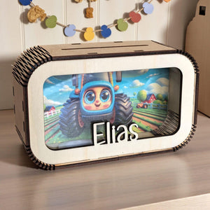 Traktor Spardose personalisiert mit Namen, Sparbüchse, Sparschwein, Geldgeschenk, Geschenk Geburt, Taufe, Geburtstag Trecker