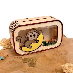 Spardose Affe personalisiert mit Namen in Wunschfarben, Sparbüchse, Sparschwein, Geldgeschenk, Geschenk Geburt, Taufe, Geburtstag, Safari