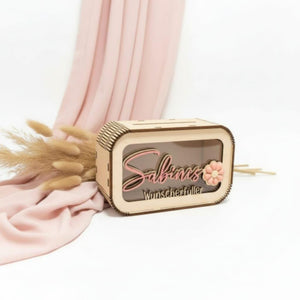 Spardose personalisiert mit Namen & 3D Blume in Wunschfarbe, Sparbüchse, Sparschwein, Geldgeschenk, Geschenk Geburtstag, Freundin, Teenager