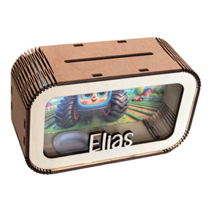 Traktor Spardose personalisiert mit Namen, Sparbüchse, Sparschwein, Geldgeschenk, Geschenk Geburt, Taufe, Geburtstag Trecker