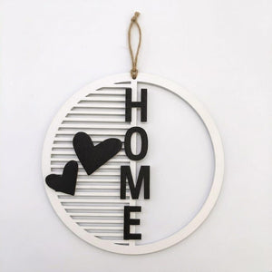 Moderner HOME Türkranz aus Holz – Personalisierter Wandkranz mit Herzen – Individuelle Farbwahl & viele Größen (20–50 cm) – Einzugsgeschenk