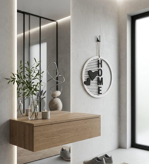 Moderner HOME Türkranz aus Holz – Personalisierter Wandkranz mit Herzen – Individuelle Farbwahl & viele Größen (20–50 cm) – Einzugsgeschenk