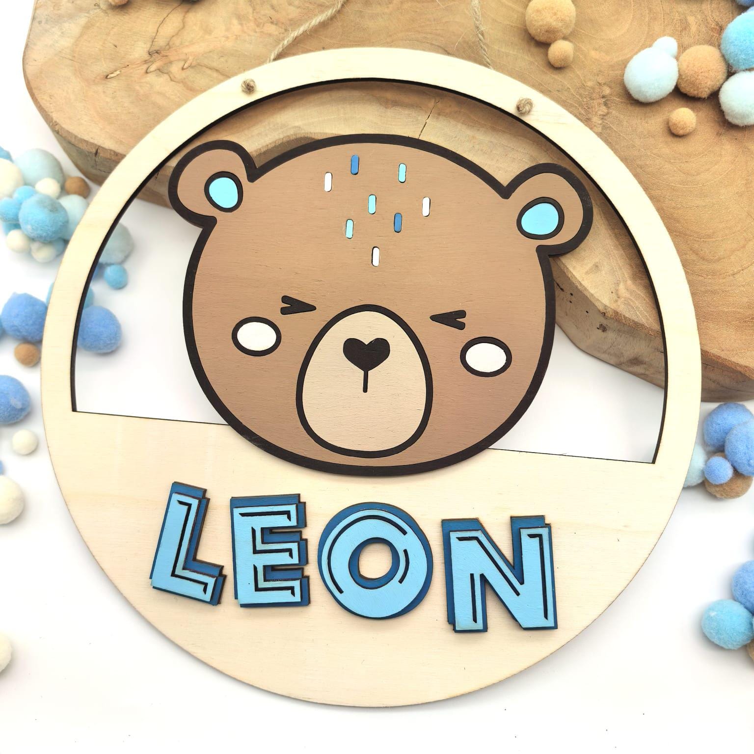 personalisiertes Teddy Türschild fürs Kinderzimmer, gefertigt in deinen Wunschfarben, Geschenk zur Taufe, Geburt, Kindergeburtstag