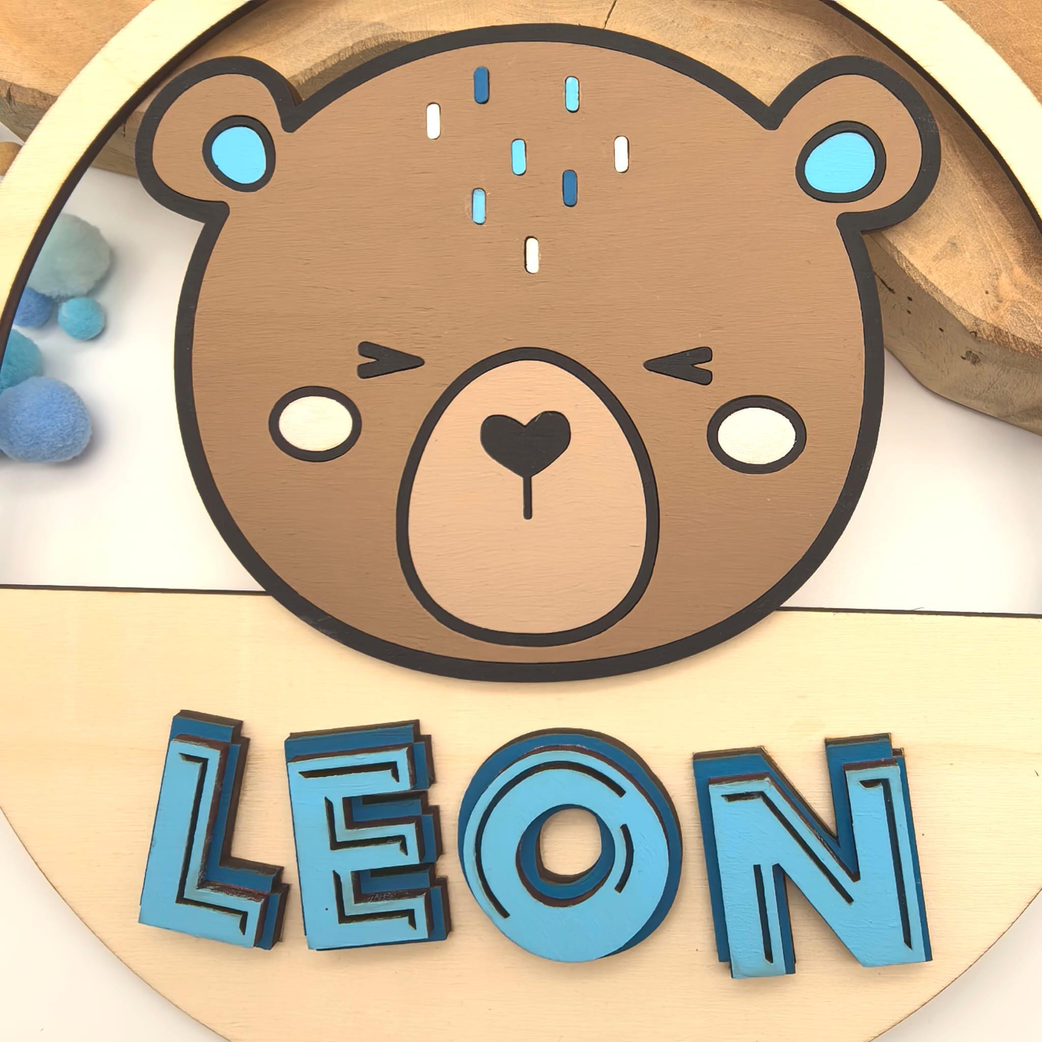 personalisiertes Teddy Türschild fürs Kinderzimmer, gefertigt in deinen Wunschfarben, Geschenk zur Taufe, Geburt, Kindergeburtstag