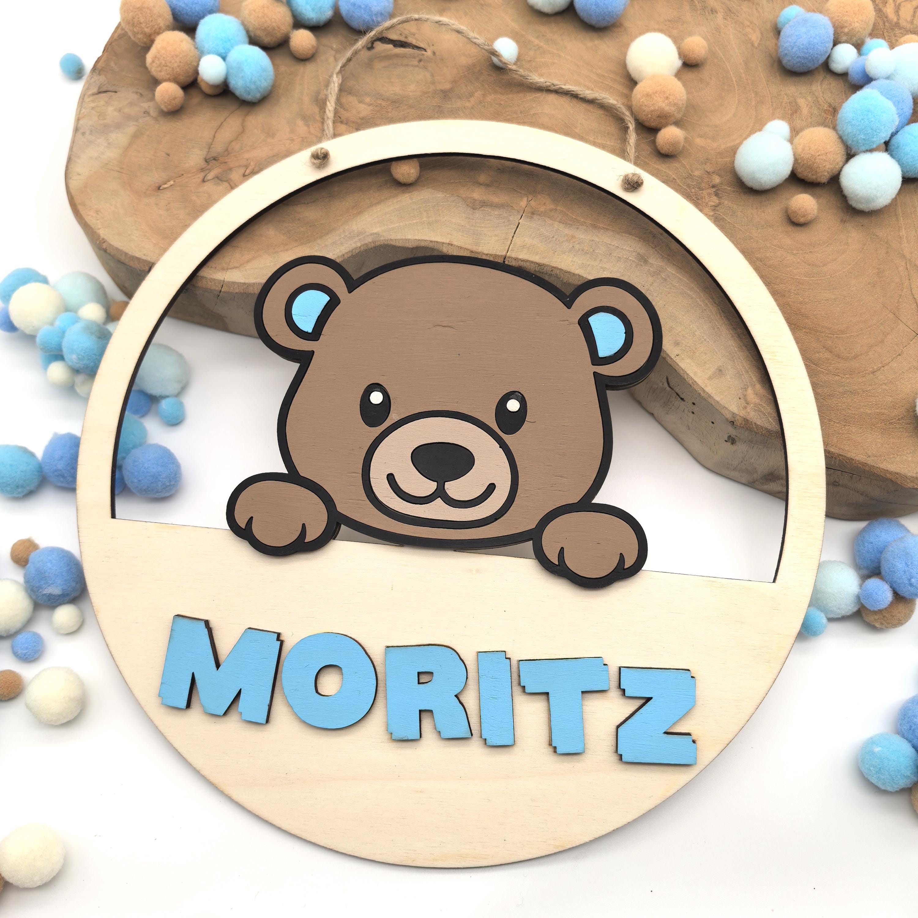 personalisiertes Teddy Türschild fürs Kinderzimmer, gefertigt in deinen Wunschfarben, Geschenk zur Taufe, Geburt, Kindergeburtstag