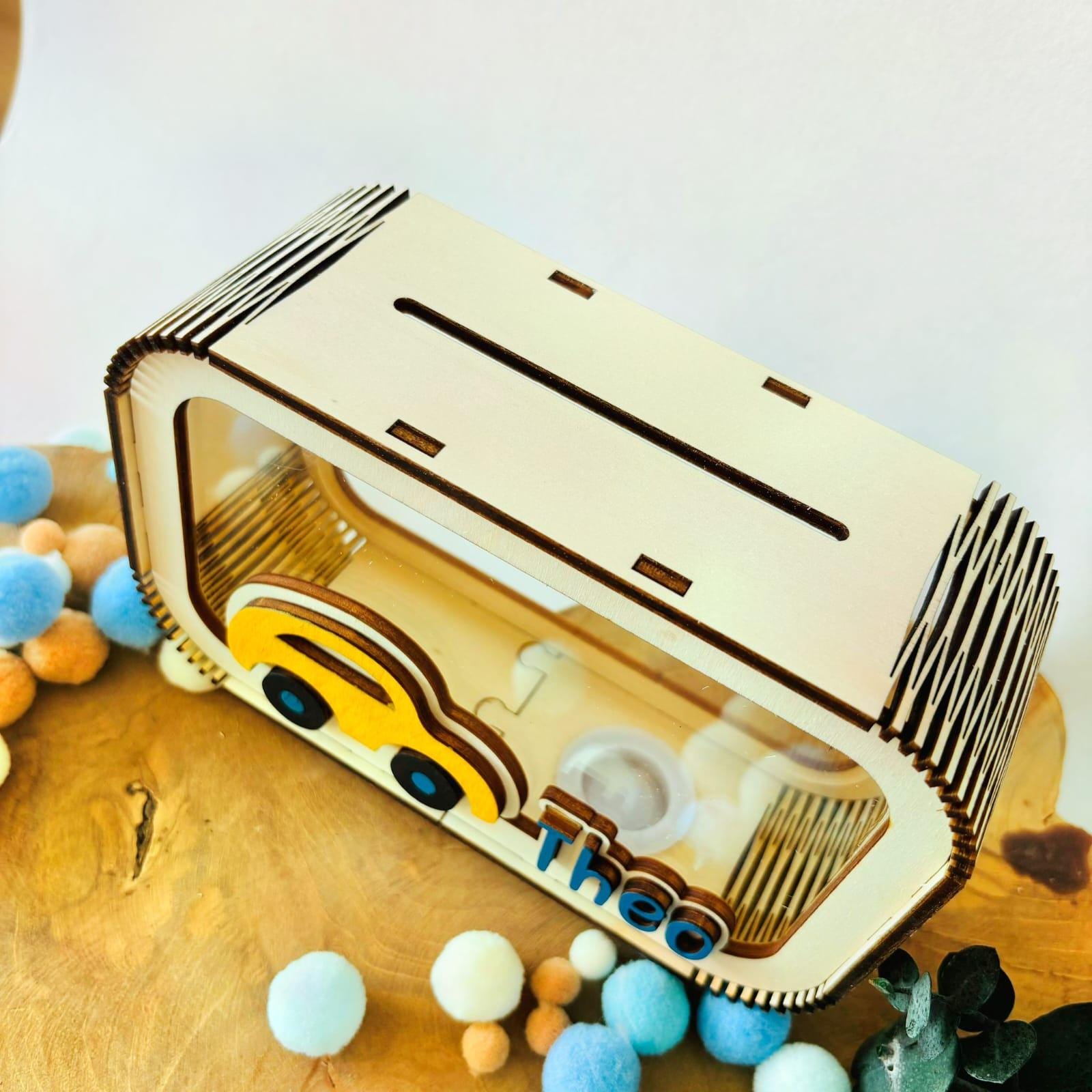 Auto Spardose personalisiert mit Namen in Wunschfarben, Sparbüchse, Sparschwein, Geldgeschenk, Geschenk zur Geburt, Taufe, Geburtstag