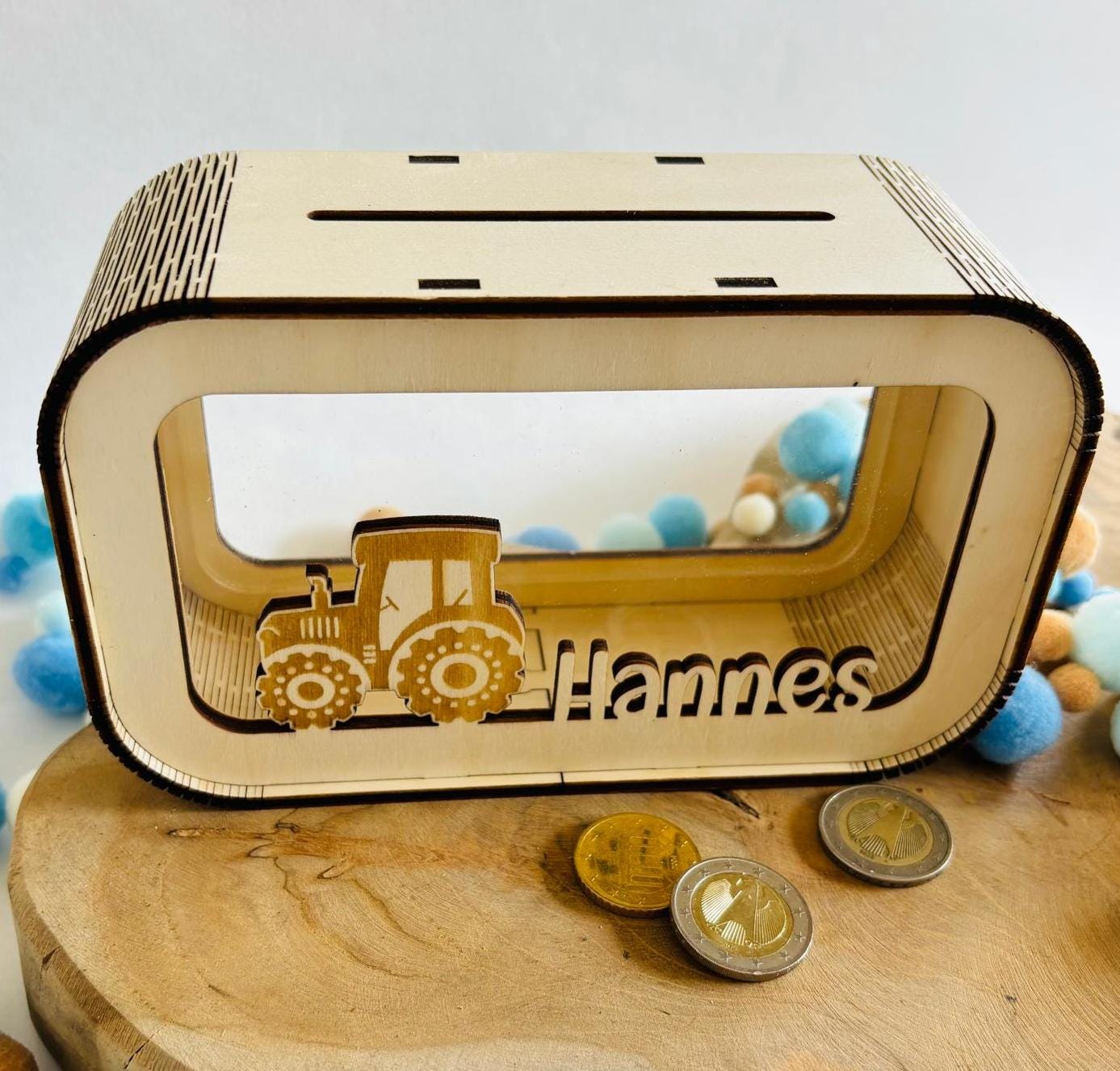 Traktor Spardose personalisiert mit Namen, Sparbüchse, Sparschwein, Geldgeschenk, Geschenk zur Geburt, Taufe, Geburtstag, Trecker