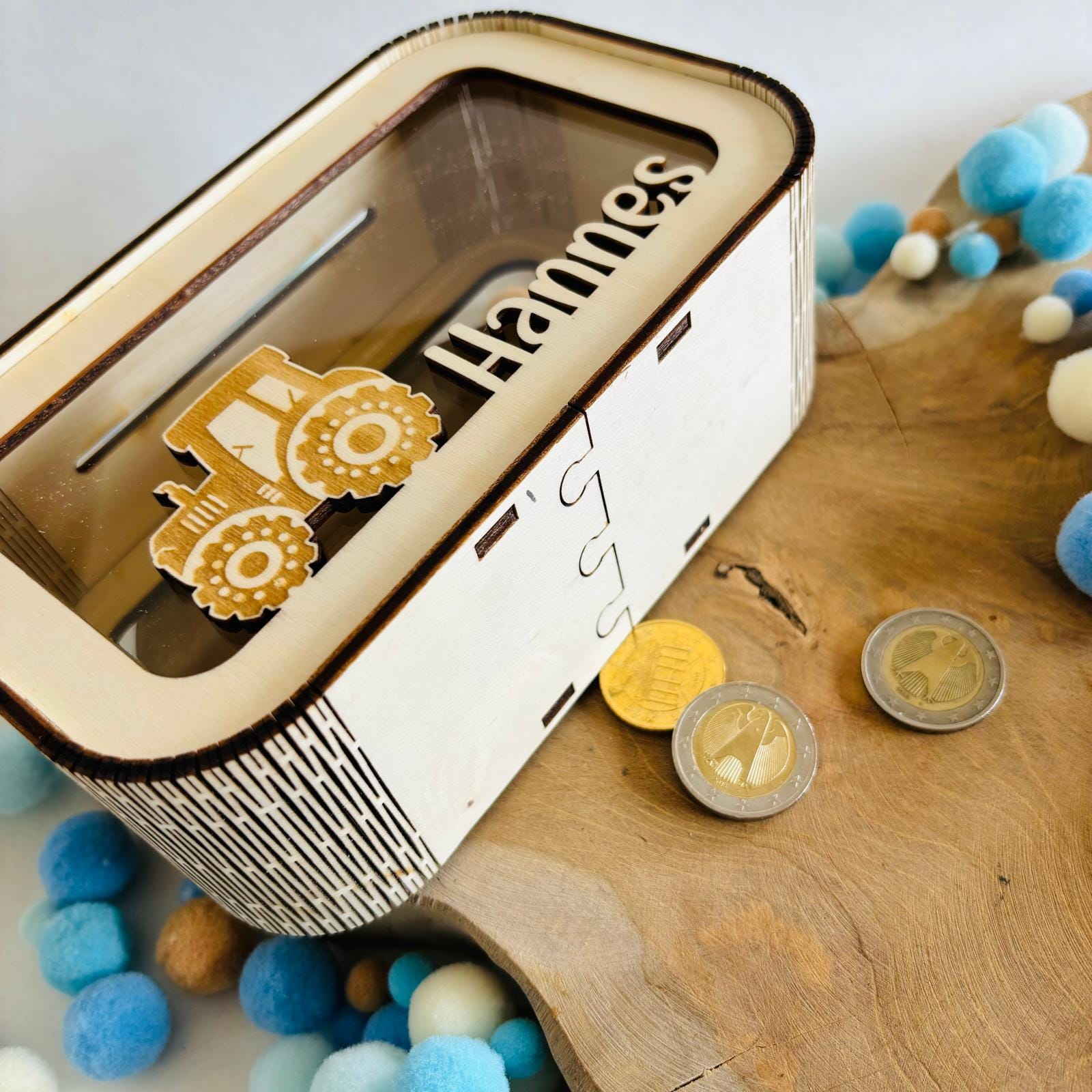 Traktor Spardose personalisiert mit Namen, Sparbüchse, Sparschwein, Geldgeschenk, Geschenk zur Geburt, Taufe, Geburtstag, Trecker