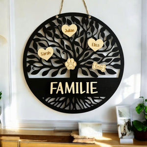 personalisierter Türkranz Baum des Lebens mit Familiennamen, Geschenk Hochzeit, Einzug, Türschild, Haustier, Familienstammbaum