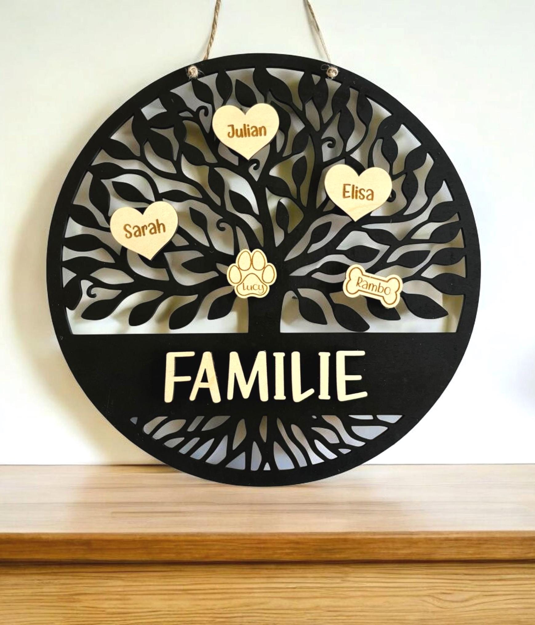 personalisierter Türkranz Baum des Lebens mit Familiennamen, Geschenk Hochzeit, Einzug, Türschild, Haustier, Familienstammbaum