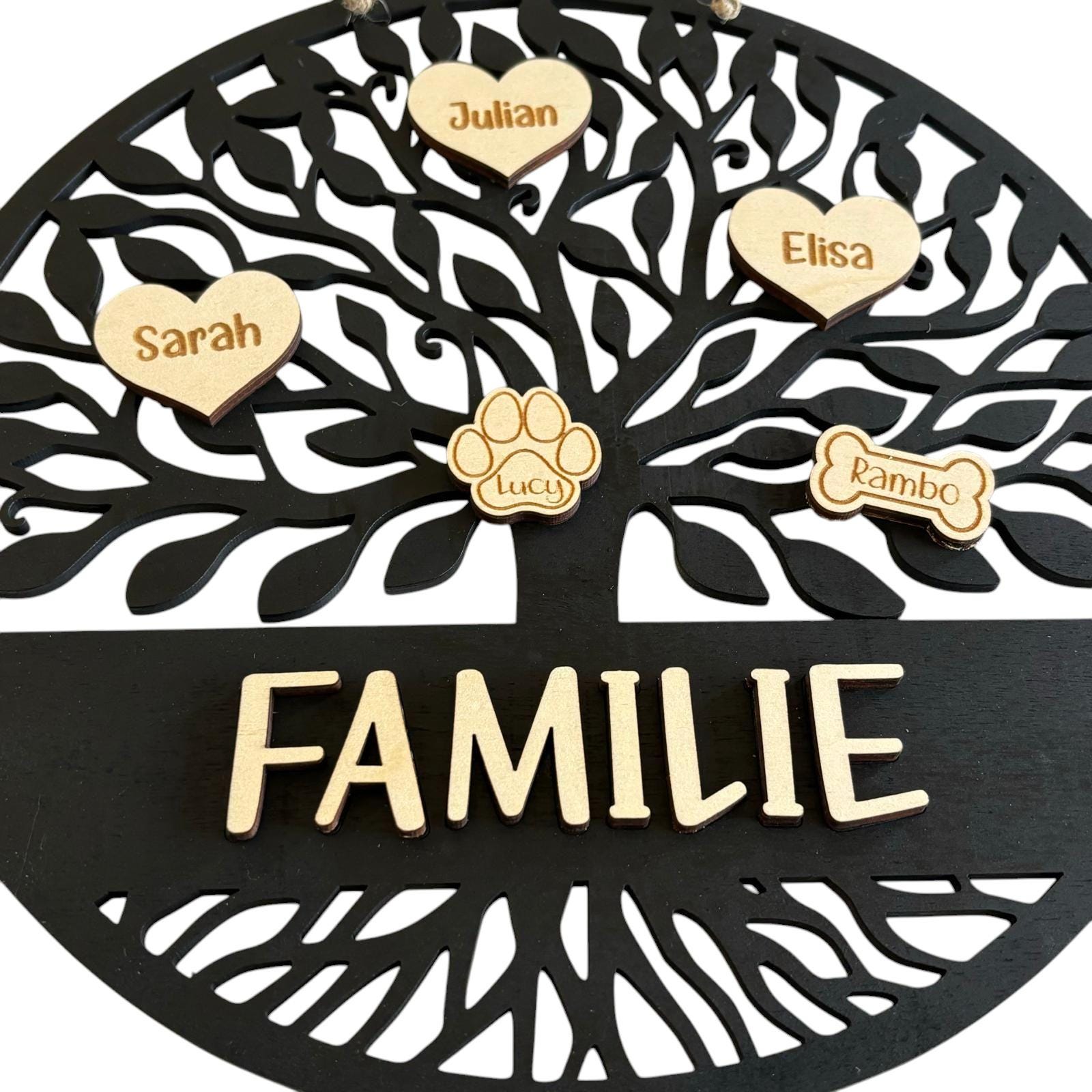 personalisierter Türkranz Baum des Lebens mit Familiennamen, Geschenk Hochzeit, Einzug, Türschild, Haustier, Familienstammbaum