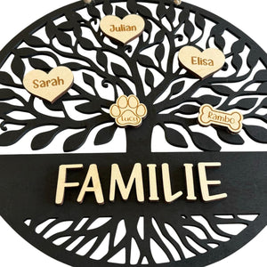 personalisierter Türkranz Baum des Lebens mit Familiennamen, Geschenk Hochzeit, Einzug, Türschild, Haustier, Familienstammbaum