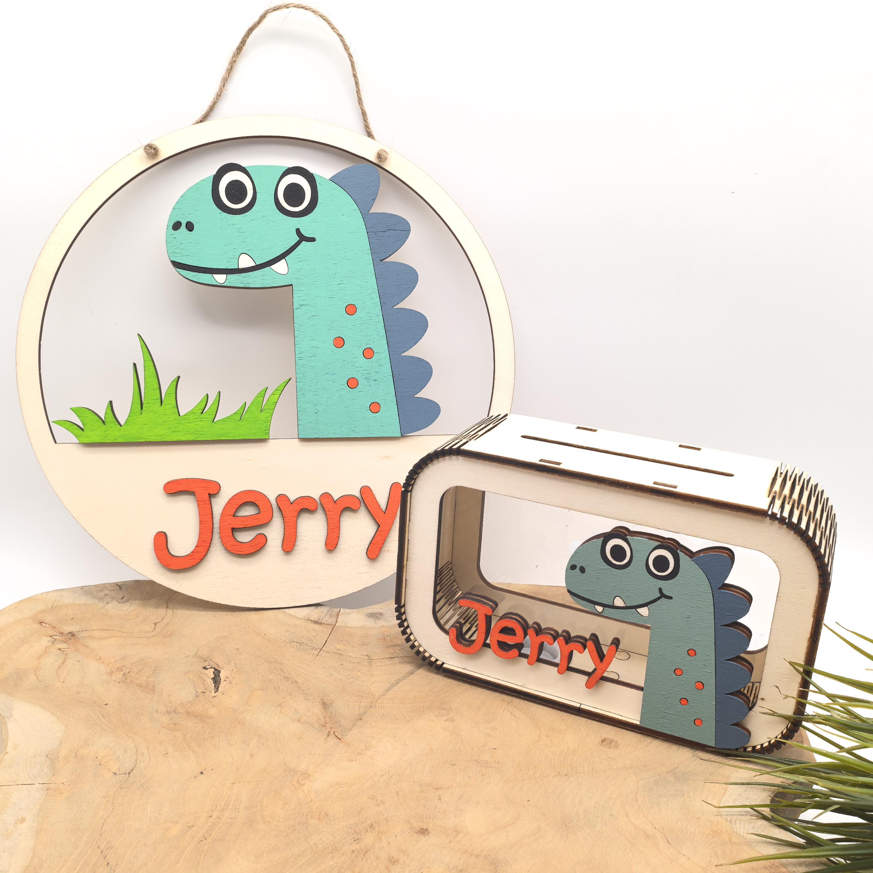 Dino Spardose personalisiert mit Namen in Wunschfarben, Sparbüchse, Sparschwein, Geldgeschenk, Geschenk Geburt, Taufe Geburtstag Dinosaurier