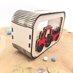 Traktor Spardose personalisiert mit Namen in Wunschfarben, Sparbüchse, Sparschwein, Geldgeschenk, Geschenk Geburt, Taufe, Geburtstag Trecker