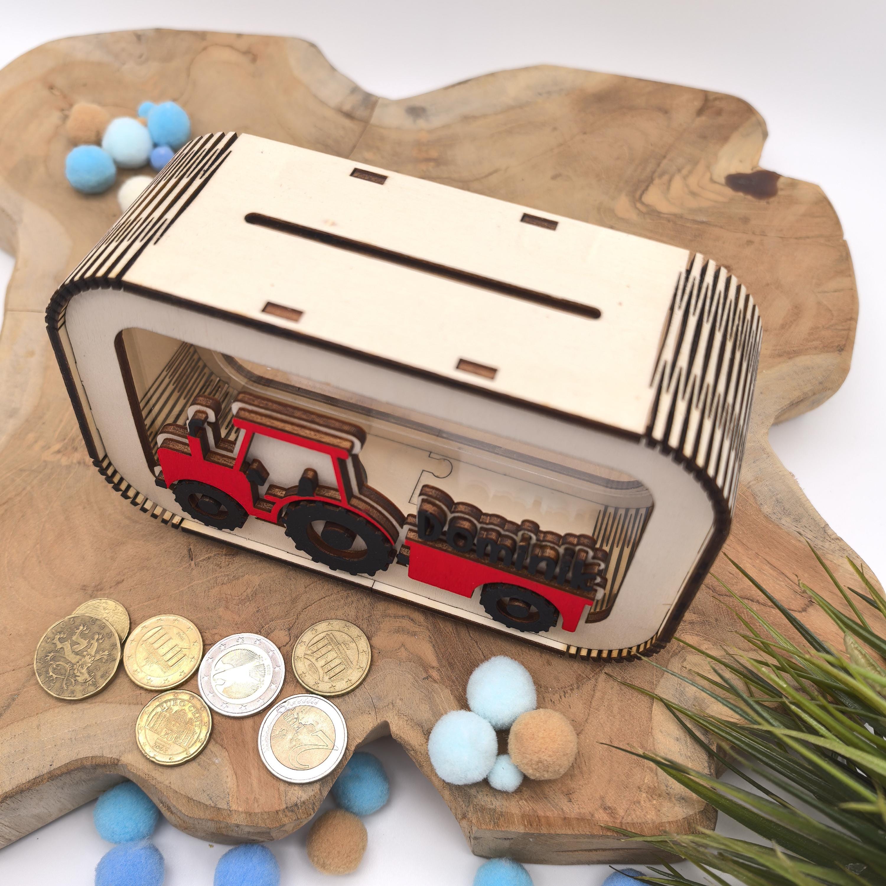 Traktor Spardose personalisiert mit Namen in Wunschfarben, Sparbüchse, Sparschwein, Geldgeschenk, Geschenk Geburt, Taufe, Geburtstag Trecker