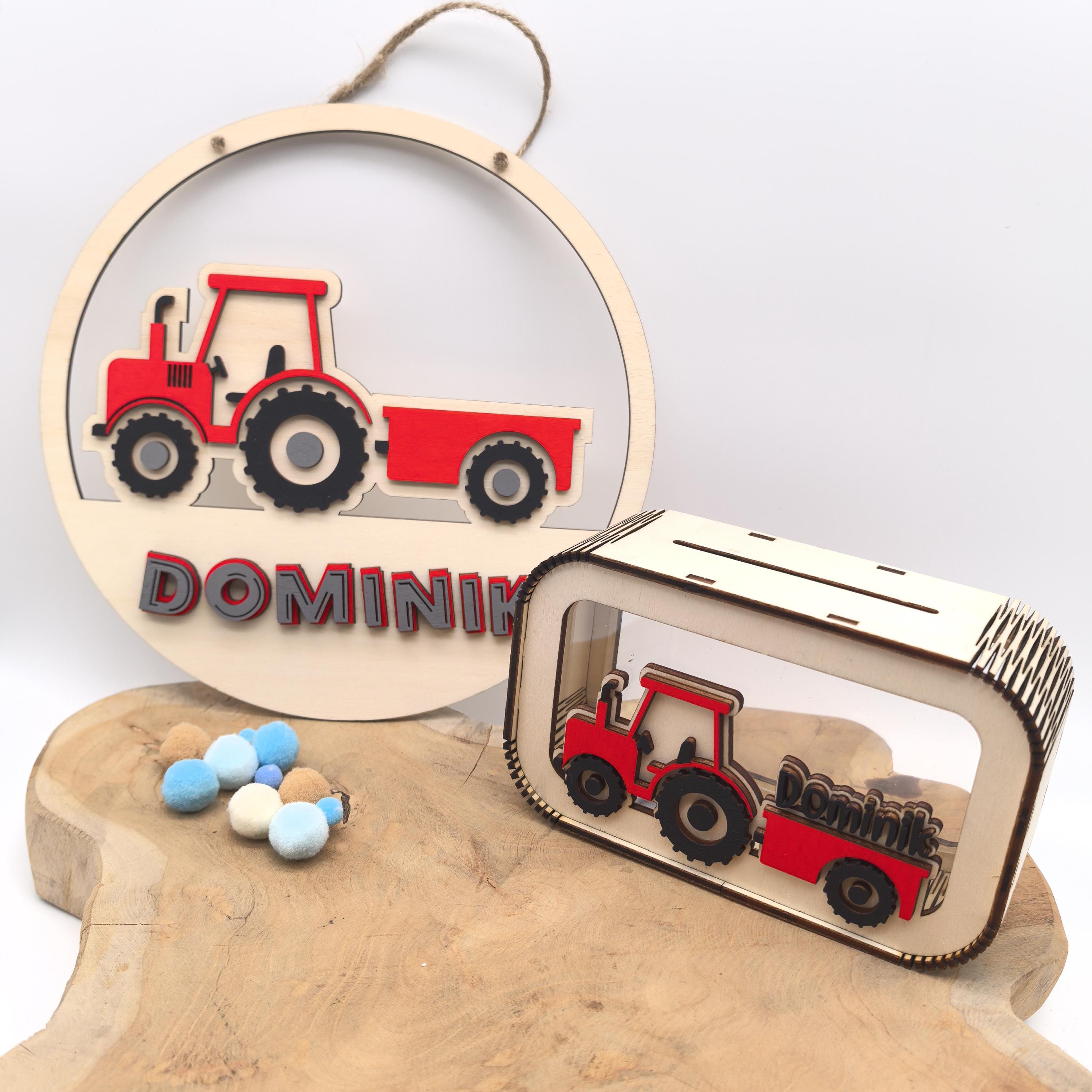 Türschild Traktor personalisiert fürs Kinderzimmer, gefertigt in Wunschfarben, Geschenk Taufe, Geburt, Kindergeburtstag Trecker Namensschild