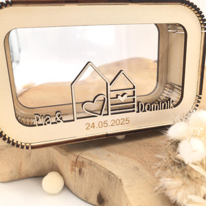 Spardose Hochzeitsgeschenk personalisiert mit Name und Datum, Geldgeschenk, Sparschwein Geburtstagsgeschenk Freundin Ehefrau Einzugsgeschenk