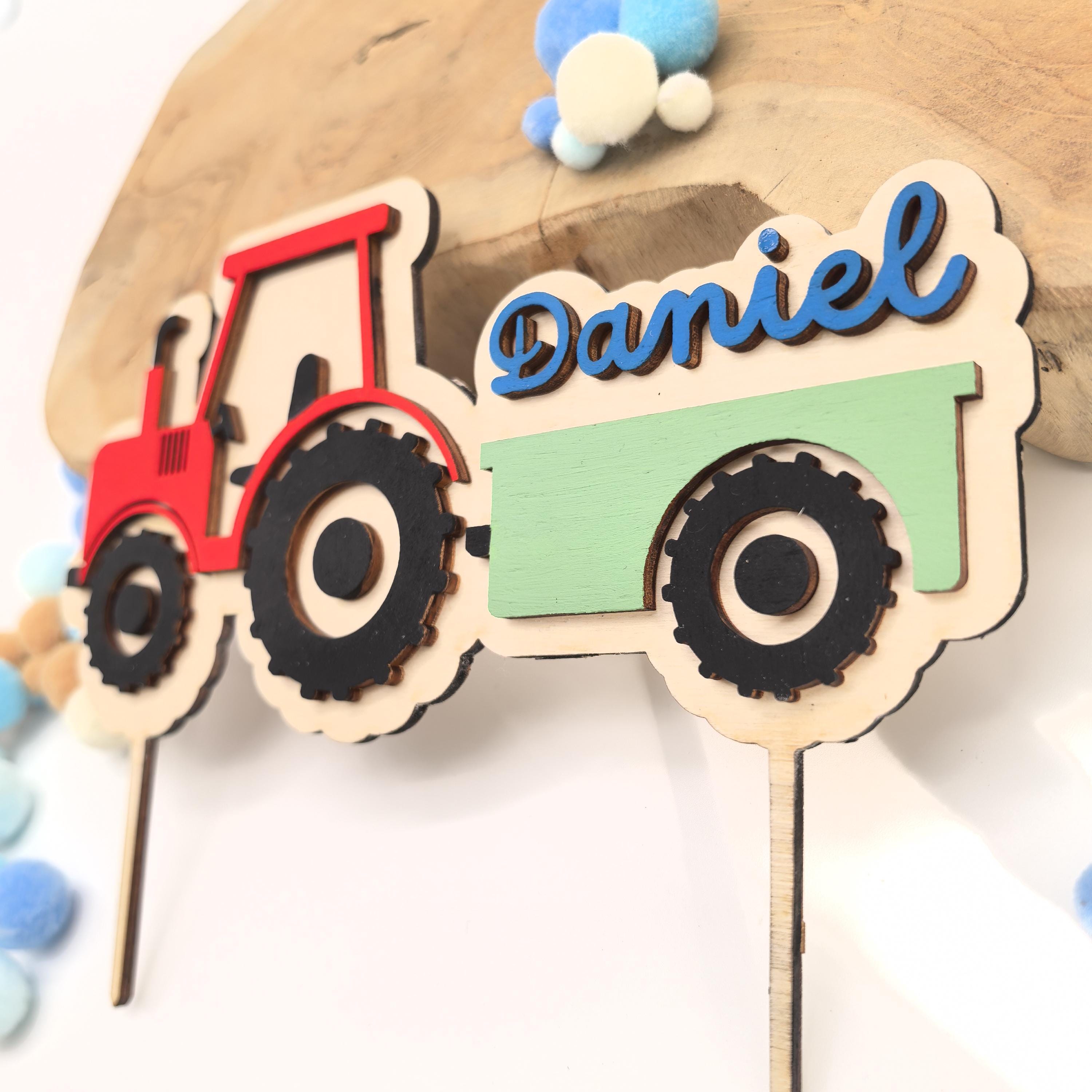 personalisierter Traktor Caketopper mit Geburtstags Zahl, gefertigt in deinen Wunschfarben, Cake Topper, Tortenstecker, Kindergeburtstag