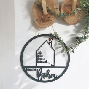 Türkranz Haus mit Namen, Personalisiert, Türschild Familie, Namensschild, Geschenk Hochzeit, Geburtstag, Einweihungsgeschenk, Einzug