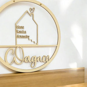 Türkranz Haus mit Namen, Personalisiert, Türschild Familie, Namensschild, Geschenk Hochzeit, Geburtstag, Einweihungsgeschenk, Einzug