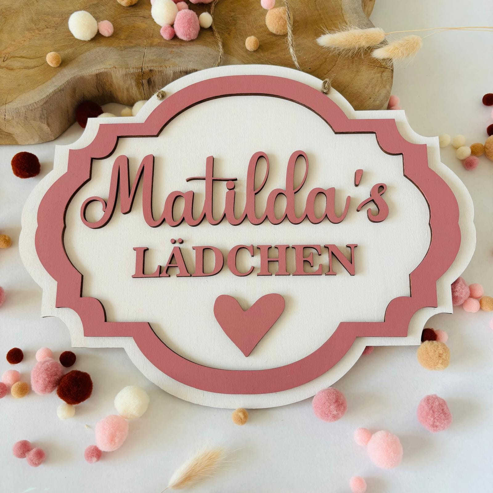 Süßes Namensschild für den Kaufladen, personalisiert mit Wunschtext und in deinen Wunschfarben, Kinderzimmer, Türschild, Namensschild