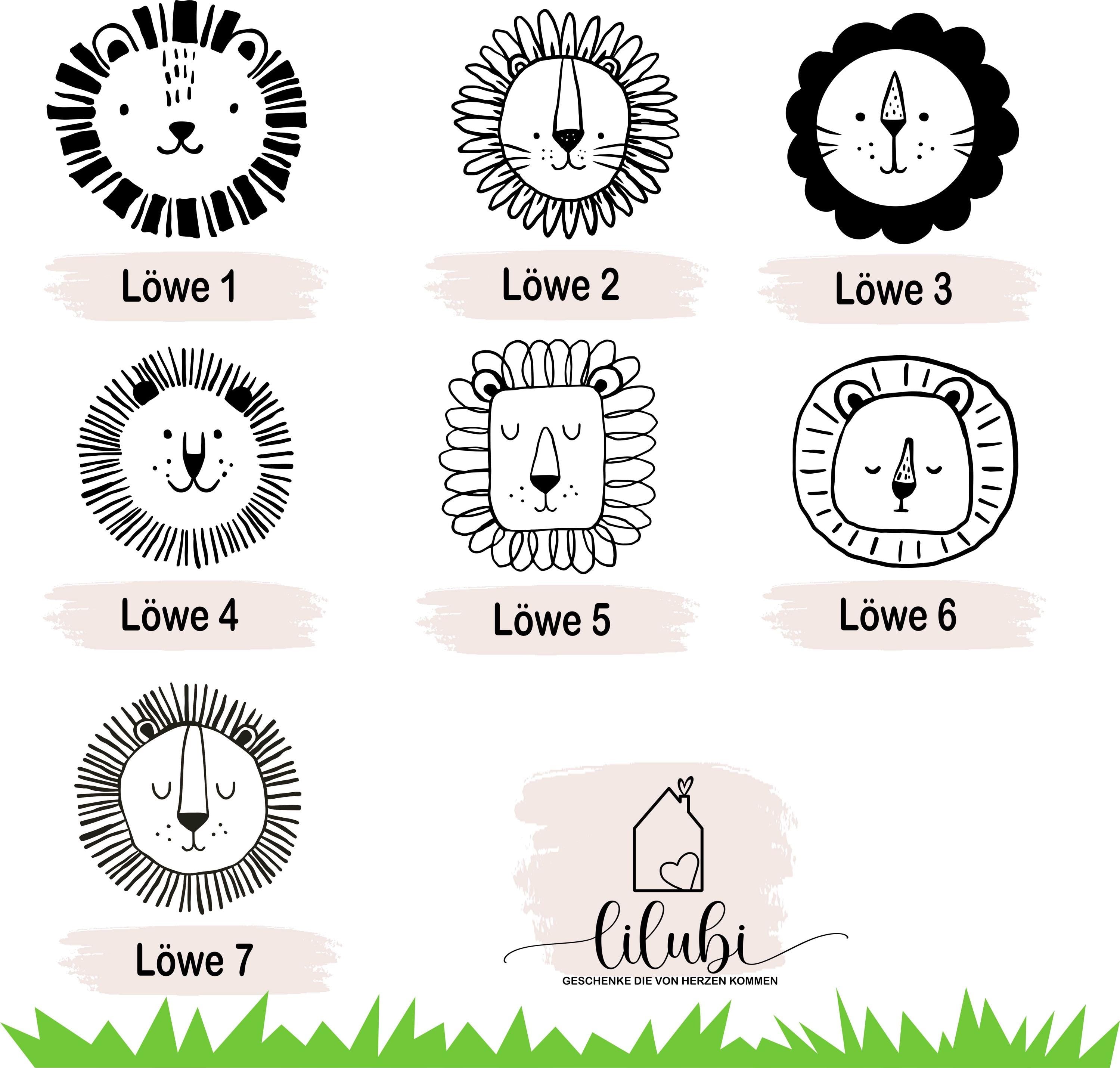 Türschild Löwe personalisiert fürs Kinderzimmer, gefertigt in Wunschfarben, Geschenk Taufe, Geburt, Kindergeburtstag, Namensschild, Tiere