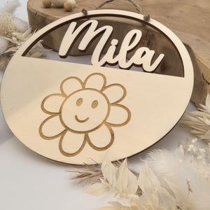 Türschild personalisiert fürs Kinderzimmer, Geburtstagsgeschenk, Deko, Geschenk Taufe, Geburt, Kindergeburtstag, Namensschild, süße Blume