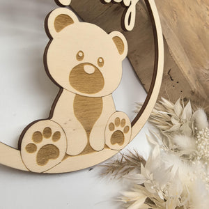 Teddybär Türschild personalisiert fürs Kinderzimmer, gefertigt in Wunschfarben, Geschenk Taufe, Geburt, Kindergeburtstag, Namensschild