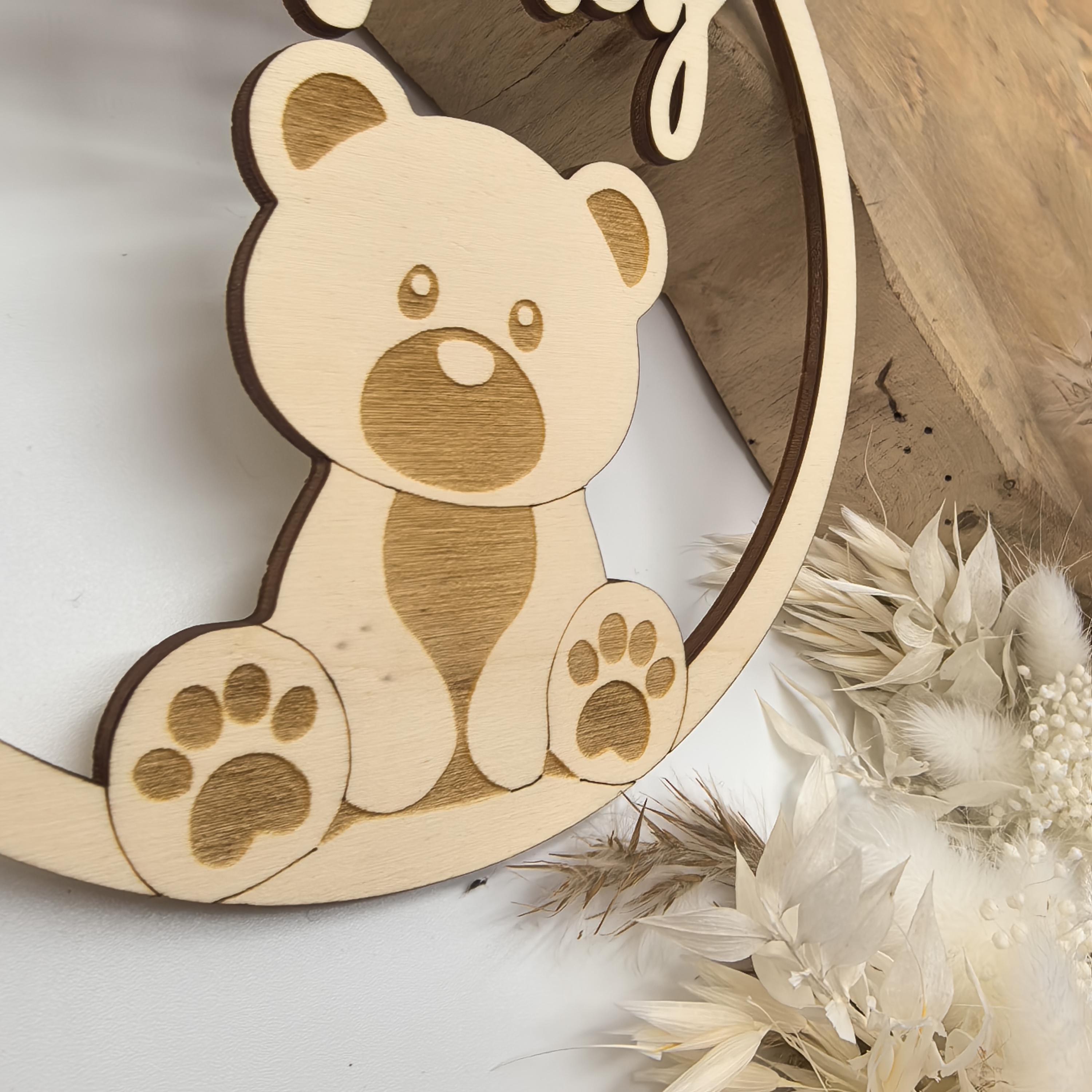 Teddybär Türschild personalisiert fürs Kinderzimmer, gefertigt in Wunschfarben, Geschenk Taufe, Geburt, Kindergeburtstag, Namensschild