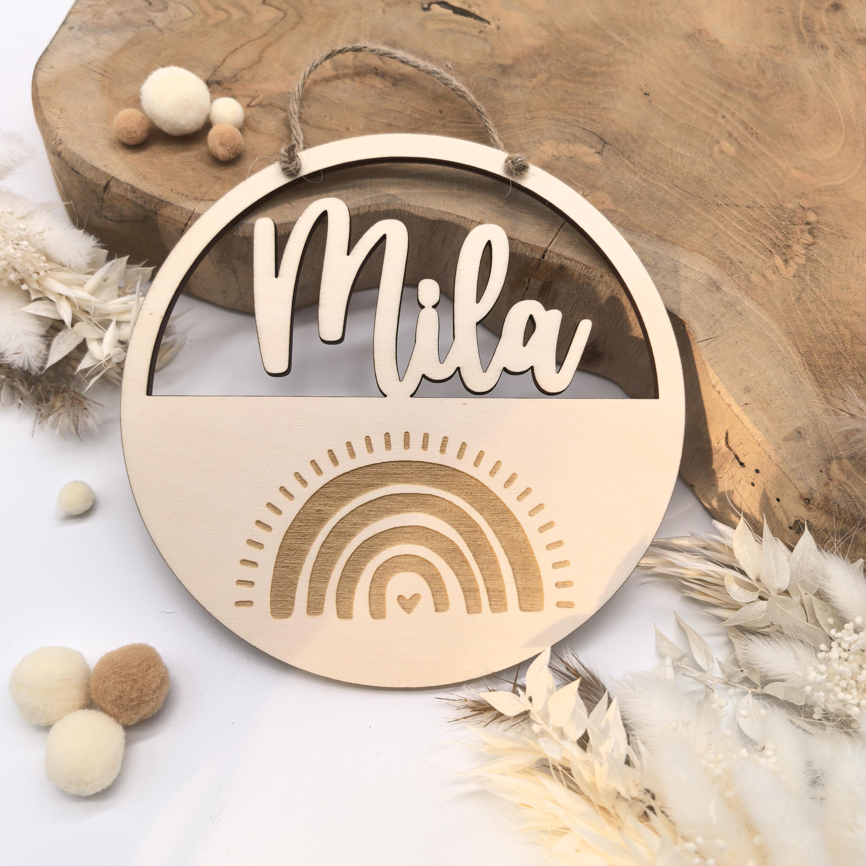 Regenbogen Türschild personalisiert fürs Kinderzimmer, Geburtstagsgeschenk, Deko, Geschenk Taufe, Geburt, Kindergeburtstag, Namensschild