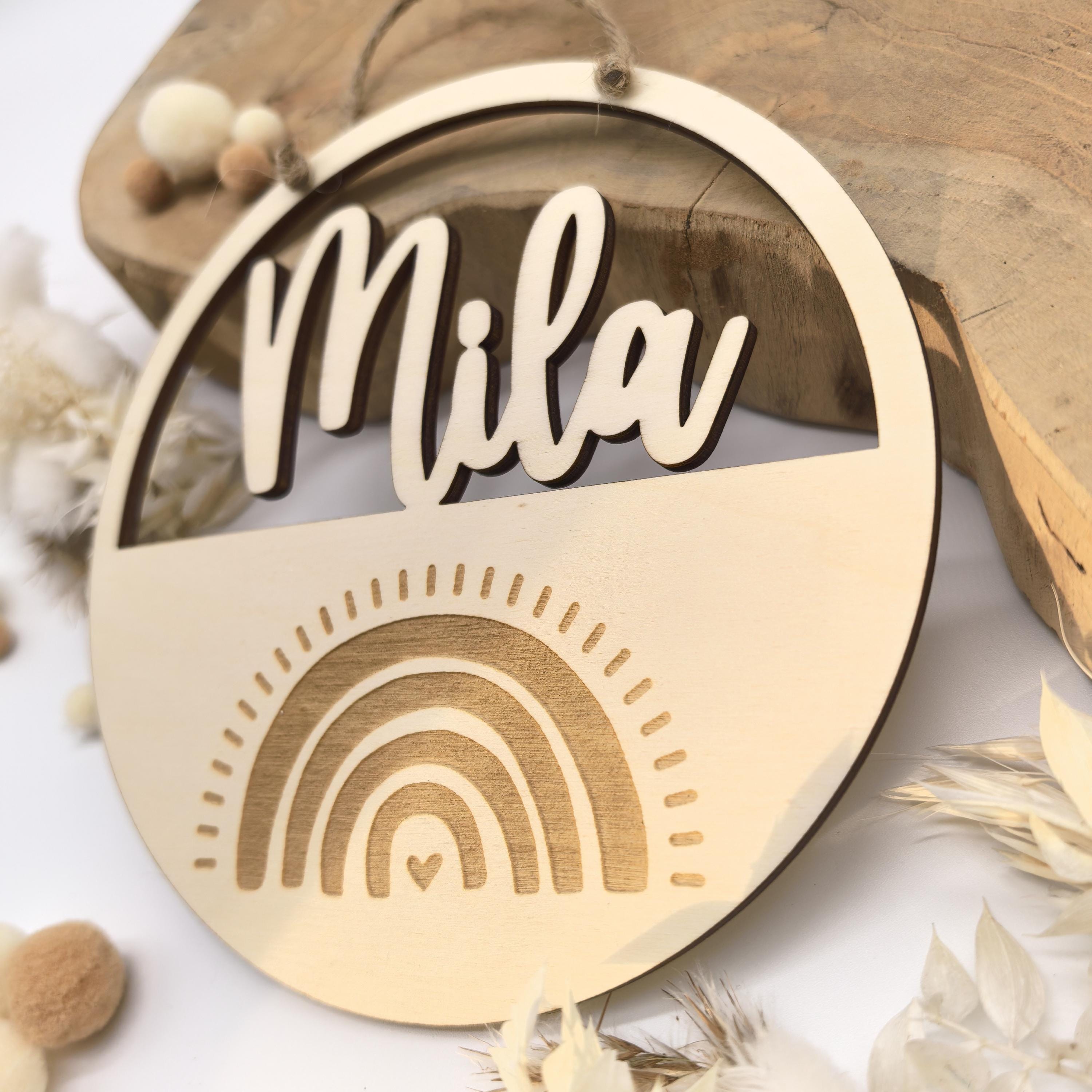 Regenbogen Türschild personalisiert fürs Kinderzimmer, Geburtstagsgeschenk, Deko, Geschenk Taufe, Geburt, Kindergeburtstag, Namensschild