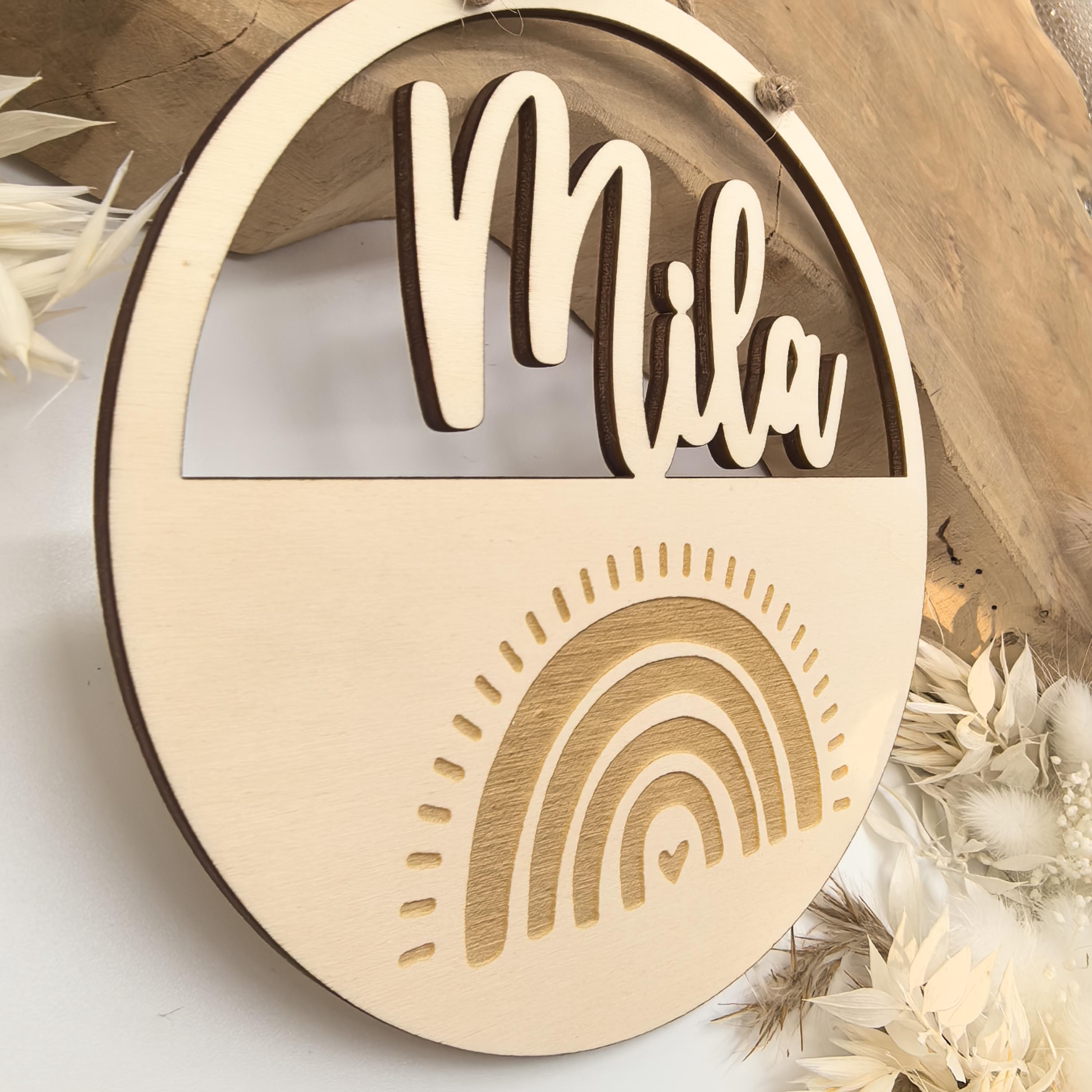 Regenbogen Türschild personalisiert fürs Kinderzimmer, Geburtstagsgeschenk, Deko, Geschenk Taufe, Geburt, Kindergeburtstag, Namensschild