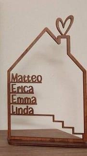 Haus mit Namen, Holzhaus personalisiert, 4mm Holz personalisierte Deko Wand Einzugsgeschenk, Türschild Familie, Geburtstagsgeschenk Hochzeit