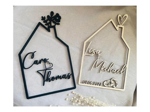 Haus mit Namen, Holzhaus personalisiert, 4mm Holz personalisierte Deko Wand Einzugsgeschenk, Türschild Familie, Geburtstagsgeschenk Hochzeit