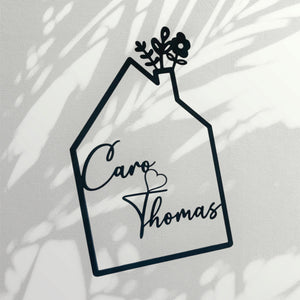 Haus mit Namen, Holzhaus personalisiert, 4mm Holz personalisierte Deko Wand Einzugsgeschenk, Türschild Familie, Geburtstagsgeschenk Hochzeit