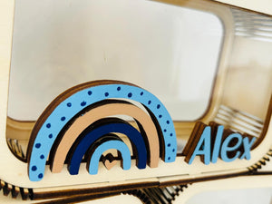 Regenbogen Spardose personalisiert mit Namen in Wunschfarben, Sparbüchse, Sparschwein, Geldgeschenk, Geschenk Geburt, Taufe, Geburtstag